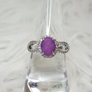 Natural Fusion Purple Quartz Ring on Rhodium Plating Size 8
